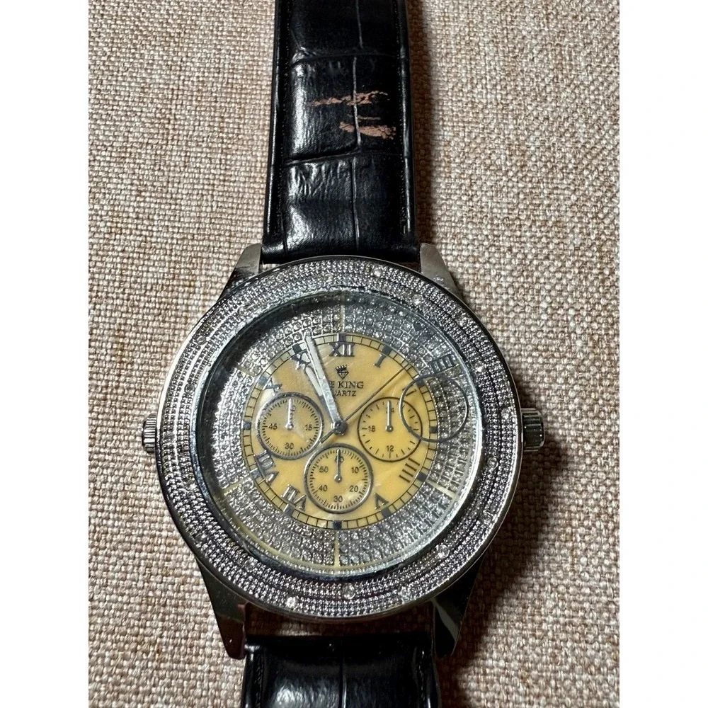 ICE KING Mens Orange Leather Strap Chronograph Watch Silver Dial Water Resistant